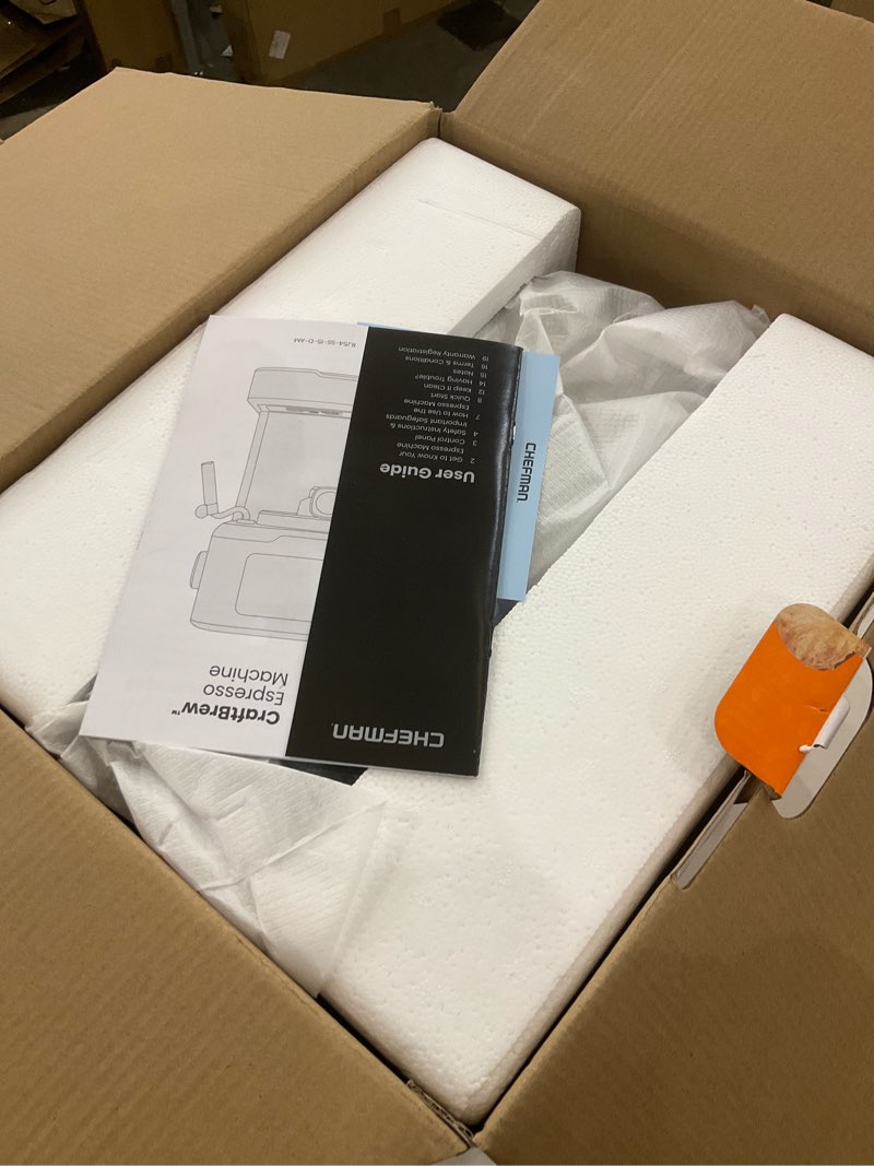 Condition photo showing Good Condition for Chefman CraftBrew Espresso Machine, 15-Bar Pump Digital Espresso Maker w/Steam Wand for Latte & Cappuccino, Compact Espresso Coffee Machine w/ 1.5L Removable Water Reservoir - Stainless Steel