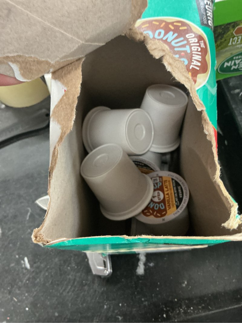Condition photo showing As Is for (12-26) the original donut shop one step latte vanilla dark roast- keurig k-cup coffee pods - 20ct