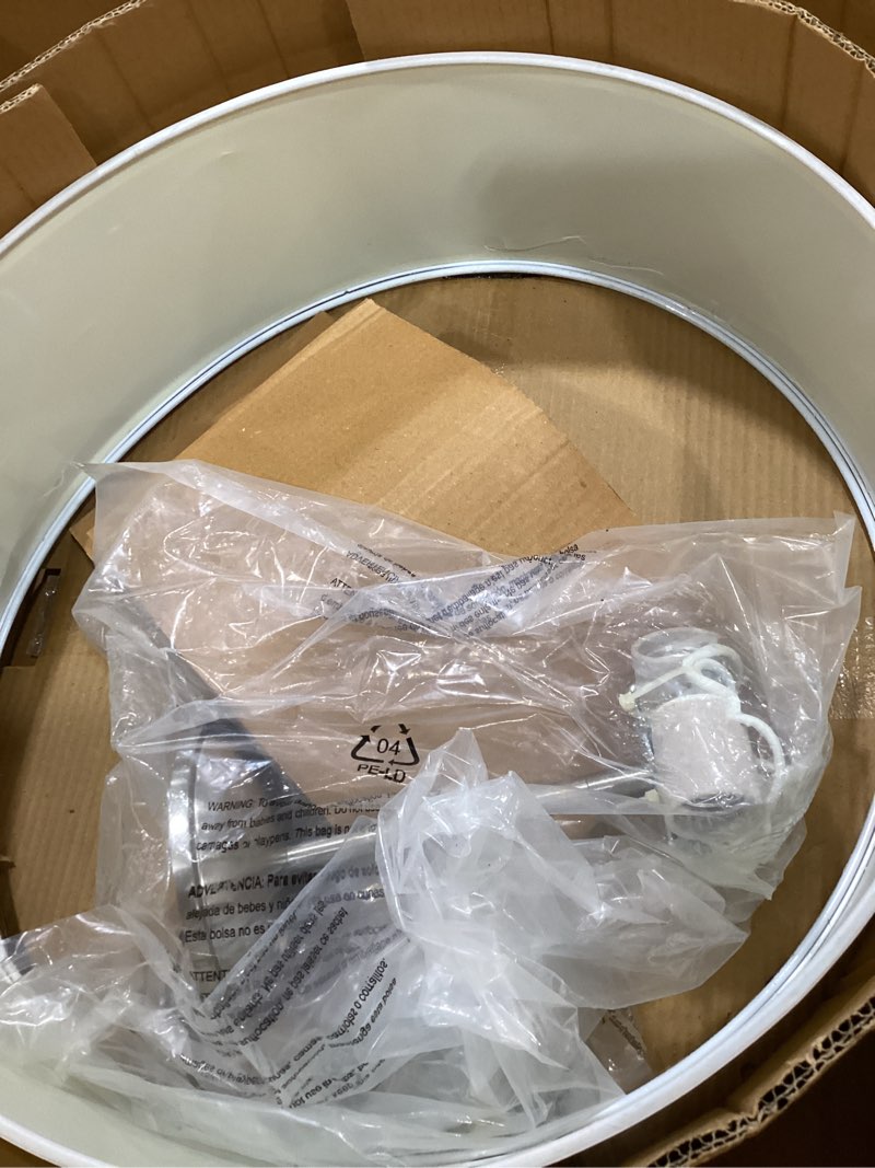 Condition photo showing As Is for kichler shailene 18" semi flush mount light in brushed nickel, 3-light round ceiling light with satin etched white diffuser, (18" w x 11.25" h), 43692ni 18.25" brushed nickel