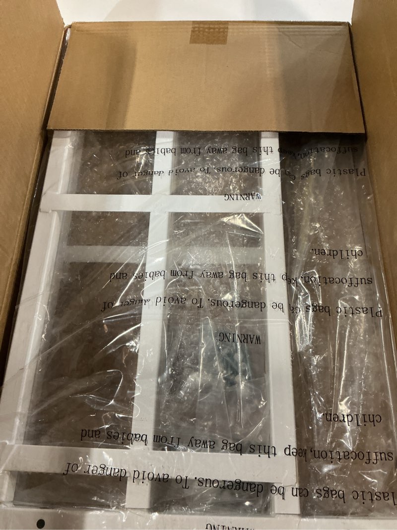 Condition photo showing New/Like New for fixed window safety guard 14”x 38” *2 pack adjustable width prevents accidental falls, non-egress, tamper resistant screws included, white 2 pack * 14x38 inches