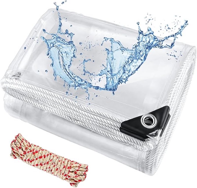 Clear Tarps with Grommets 6x8ft, PVC Vinyl Clear Tarp Heavy Duty Waterproof 20Mil Winter Pation Porch Enclosure Panel, Transparent Rainproof Canopy Fabric for Camping, Chicken Coops Cover