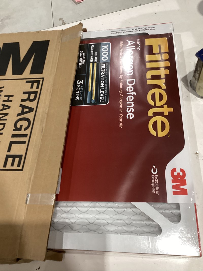 Condition photo showing Good Condition for filtrete 20x25x1 ac furnace air filter, merv 11, mpr 1000, micro allergen defense, 3-month pleated 1-inch electrostatic air cleaning filter, 2 pack (actual size 19.688 x 24.688 x 0.84 in)