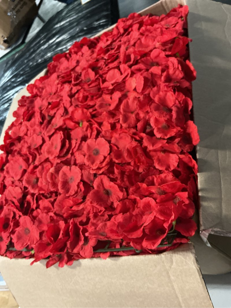 Condition photo showing Good Condition for Flower Wall Panel Backdrop: 12 Pcs 24 x 16 Inch Red Artificial Hydrangea Floral Panels Red 12 PCS