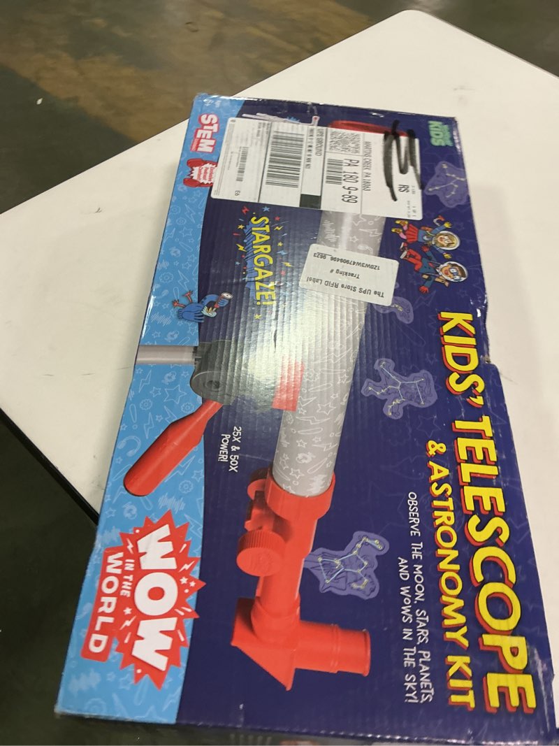 Condition photo showing New/Like New for Wow in The World Kids’ Telescope & Astronomy Kit, 25x & 50x Magnification, Adjustable 48” Tripod, Includes Star Wheel & Companion Audio Content, Intro to Astronomy Gift for Ages 6+ by Thames & Kosmos