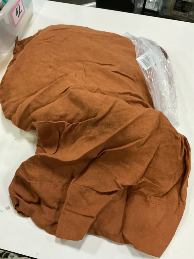 Condition photo showing As Is for quince european linen fitted sheet set, queen, terracotta