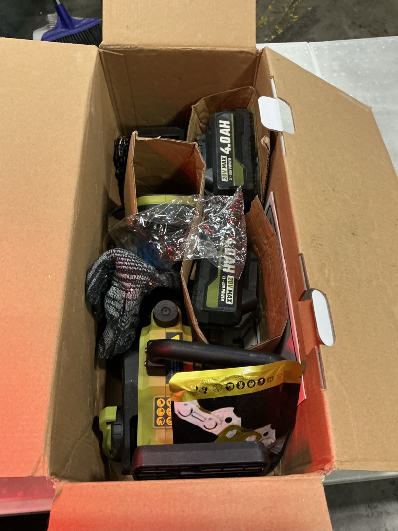 Condition photo showing Good Condition for 12 in electric chainsaw cordless, 20v battery chain saw with 2x4.0ah li-ion batteries, 2 x chains, with tool-free chain tension, auto oiling for wood cutting, tree trimming and branch pruning 12 inch