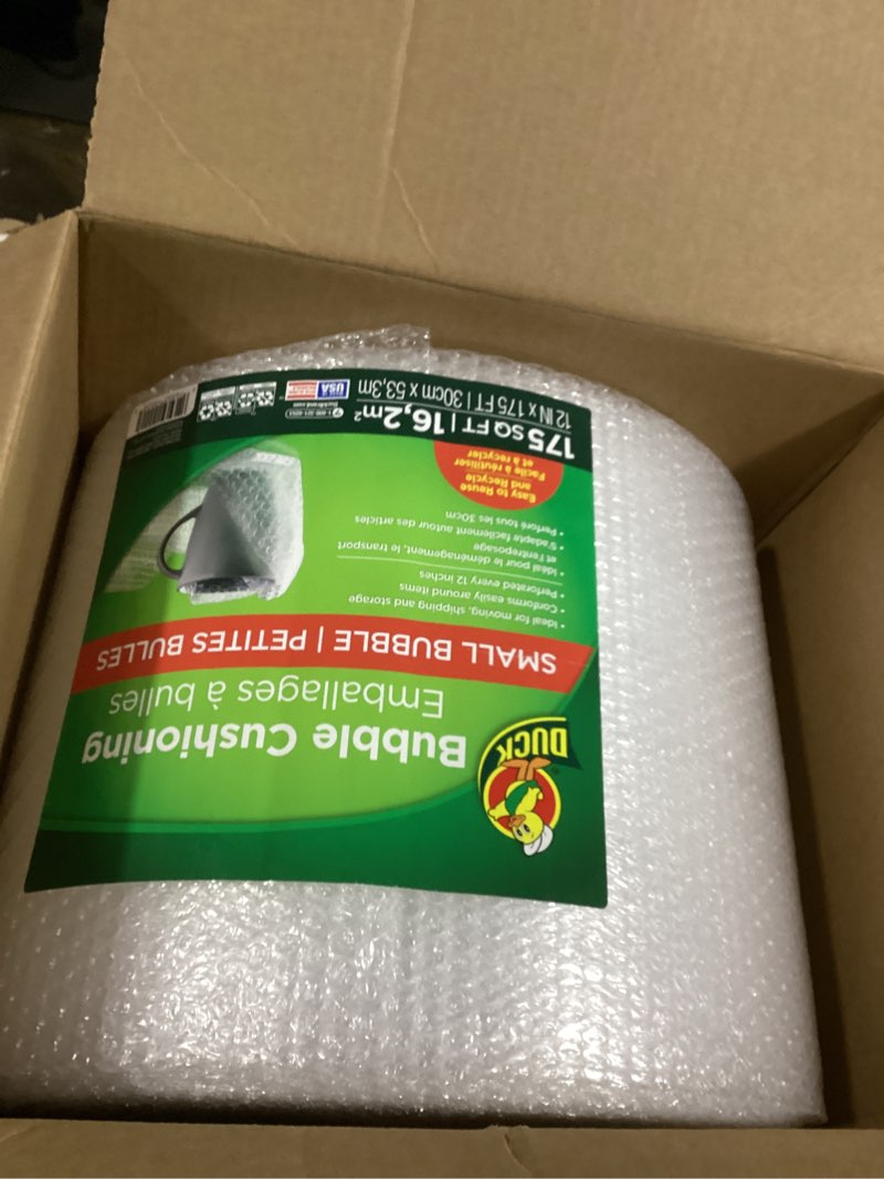 Condition photo showing Good Condition for Duck Brand Small Bubble Cushioning Wrap for Moving & Shipping - 175 FT Bubble Packing Wrap for Extra Protection Packaging Boxes & Mailers - Clear Bubble Roll Moving Supplies, Perforated Every 12 IN 12 in. x 175 ft.