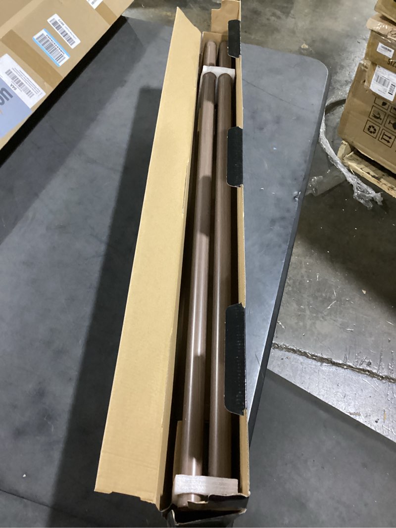 Condition photo showing New/Like New for 1-1/8 inch diameter dark walnut curtain rods with cap finial, 72-144'' telescoping faux wood design double curtain rods for window width 68-140 inch, 1 pack dark walnut 72-144''