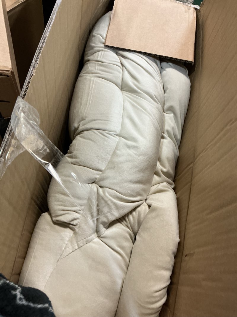 Condition photo showing Good Condition for hollyhome modern cotton fiber fabric lazy chair, accent contemporary lounge chair, single steel frame leisure sofa chair with armrests and a side pocket, thick padded back, beige