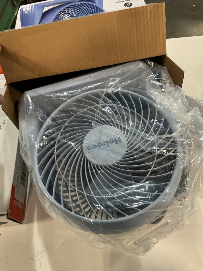 Condition photo showing New/Like New for holmes blizzard 3-speed air circulator fan, 90° adjustable tilt, removable grill, blue, 14441
