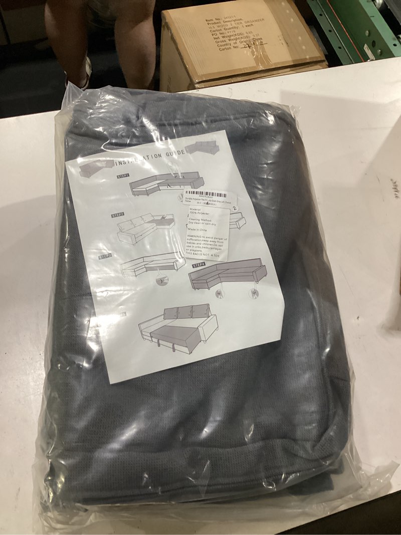 Condition photo showing New/Like New for durable polyester flax friheten sleeper sofa cover replacement is compatible with ikea friheten sofa bed, or corner, or sectional slipcover. sofa cover only (dark gray left chaise)