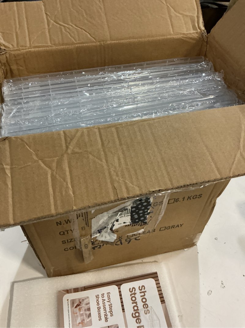 Condition photo showing Good Condition for 8 pack shoe boxes clear plastic stackable, large shoe storage organizer with lids,drop side shoe containers for entryway,sneaker storage fit up to us size 13 (13’’x 10.6”x 8.3”) clear side open 8 pack