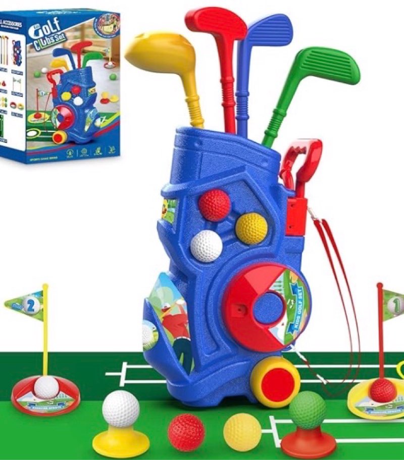 Toddler Golf Set, Kids Golf Clubs with 6 Balls, 4 Clubs, 2 Practice Holes and a Putting Mat, Indoor 
