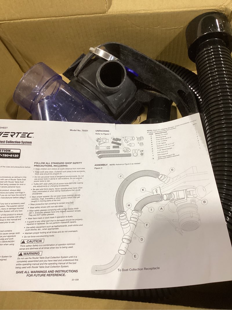 Condition photo showing As Is for POWERTEC Dust Collector Fittings, Router Table Dust Collection System w/Y Fittings Hoses, Reducer Shop Vac Works w/BOSCH PR20EVS, Makita & Porter Cable, Not Compatible with Lift Router Tables (70331) Dust collection for router table