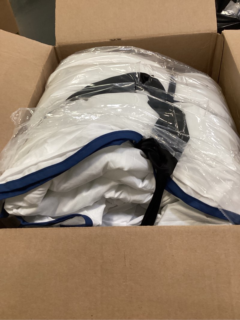 Condition photo showing As Is for Lush Decor Coastal Chic Scalloped Edge Reversible Cotton Quilt 3 Piece Set, Full/Queen, Navy & White - Queen Bedding Set - White Quilt - Coastal Decor Navy & White Full/Queen