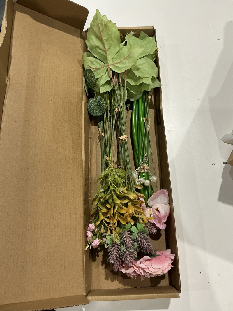 Condition photo showing Good Condition for floroom artificial greenery stems box set, 45pcs with 6 kinds of faux greenery flowers picks for diy bridal bouquets wedding floral arrangement table centerpieces, dusty rose & green