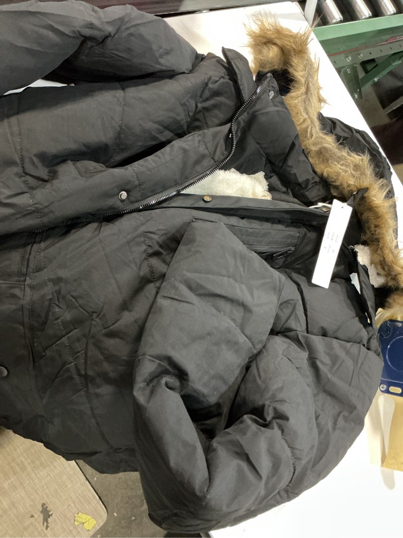 Condition photo showing As Is for boy's winter coat waterproof kids puffer jacket thicken parka fleece lined bubble ski snow outerwear with fur hood 14-16 black ( size  m )