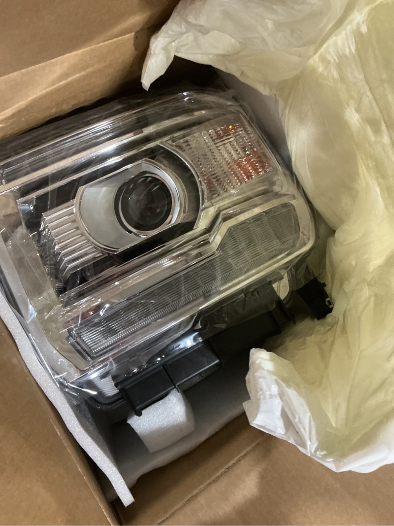 Condition photo showing Good Condition for Headlight Assembly with LED DRL Compatible with GMC Sierra 2014-2018 1500 | 2015-2019 2500HD/3500HD Base/Denali/SLE/SLT, Headlamp Replacement with LED DRL, with Bulbs, Chrome Housing White Reflector Chrome Housing White Reflector Halogen with LED DRL