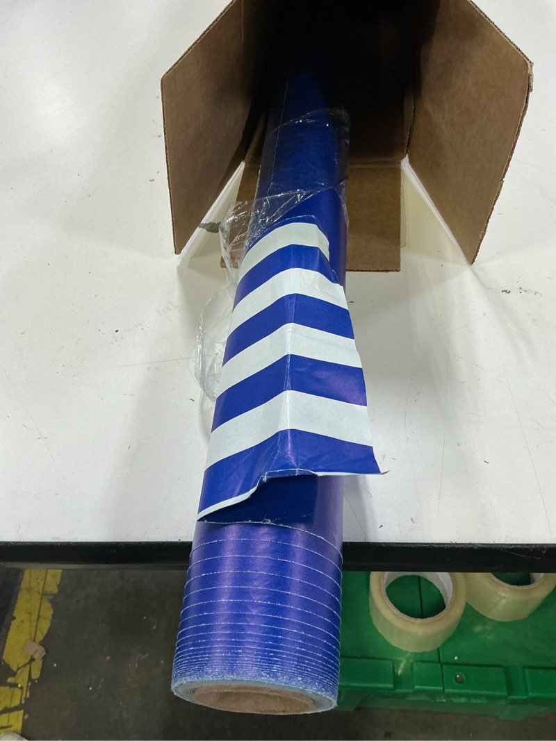 Condition photo showing As Is for american greetings reversible wrapping paper jumbo roll for all occasions, navy and stripes (1 roll, 175 sq. ft.) navy, white