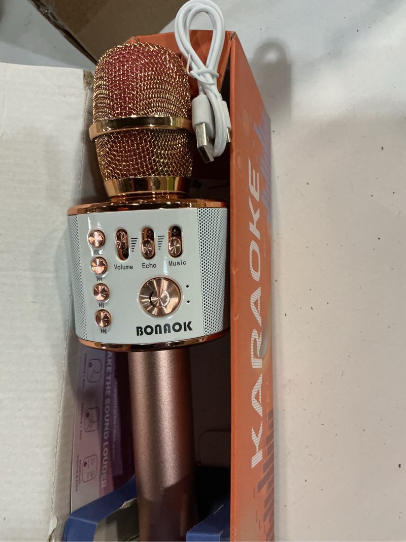 Condition photo showing Good Condition for bonaok wireless bluetooth karaoke microphone,3-in-1 portable handheld karaoke mic speaker machine home party birthday for all smartphones pc(q37 rose gold)