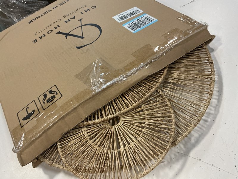 Condition photo showing Good Condition for chi an home 18 inch boho wall decor – set of 5 woven jute wall baskets, boho wall art & decorative basket set, farmhouse wall hanging, handwoven wall plates for living room, bedroom – 18", 14", 11", 8", 7" set of 5 - large