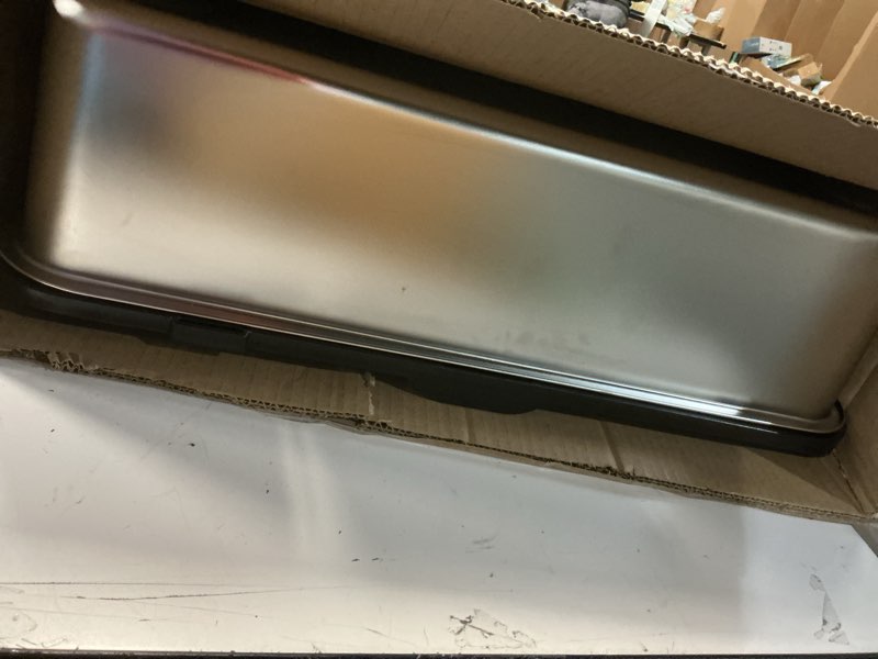 Condition photo showing As Is for Stainless Steel Litter Box with Lid,Front Entry Top Exit Kitty LitterBox,Extra Large Enclosed Metal Cat Box with Litter Scoop & Litter Mat-Black