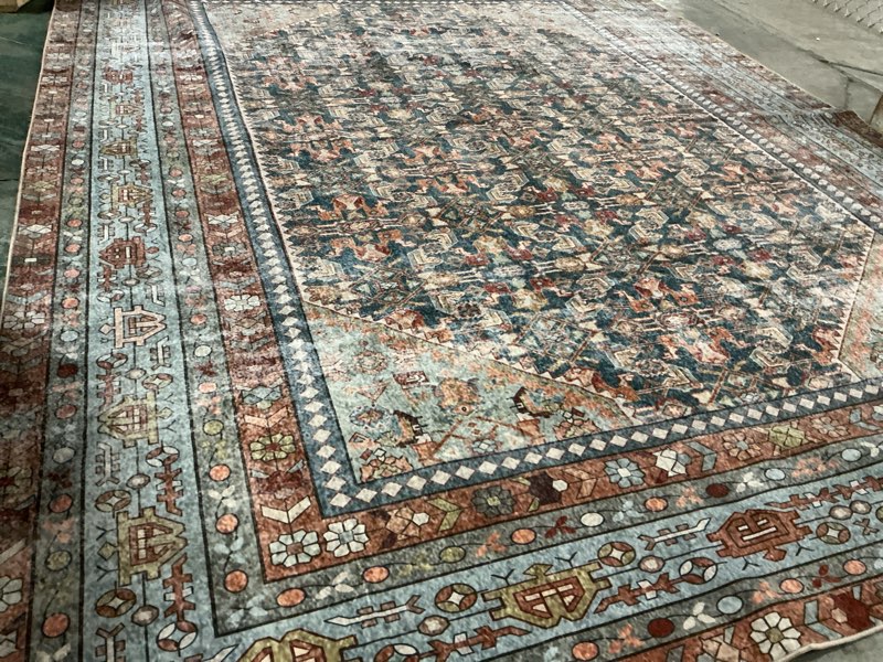 Condition photo showing As Is for   kuden 8x10 large area rug, machine washable area rug with non-slip backing, vintage style, soft, easy clean, low pile rug for living room, bedroom, dining room