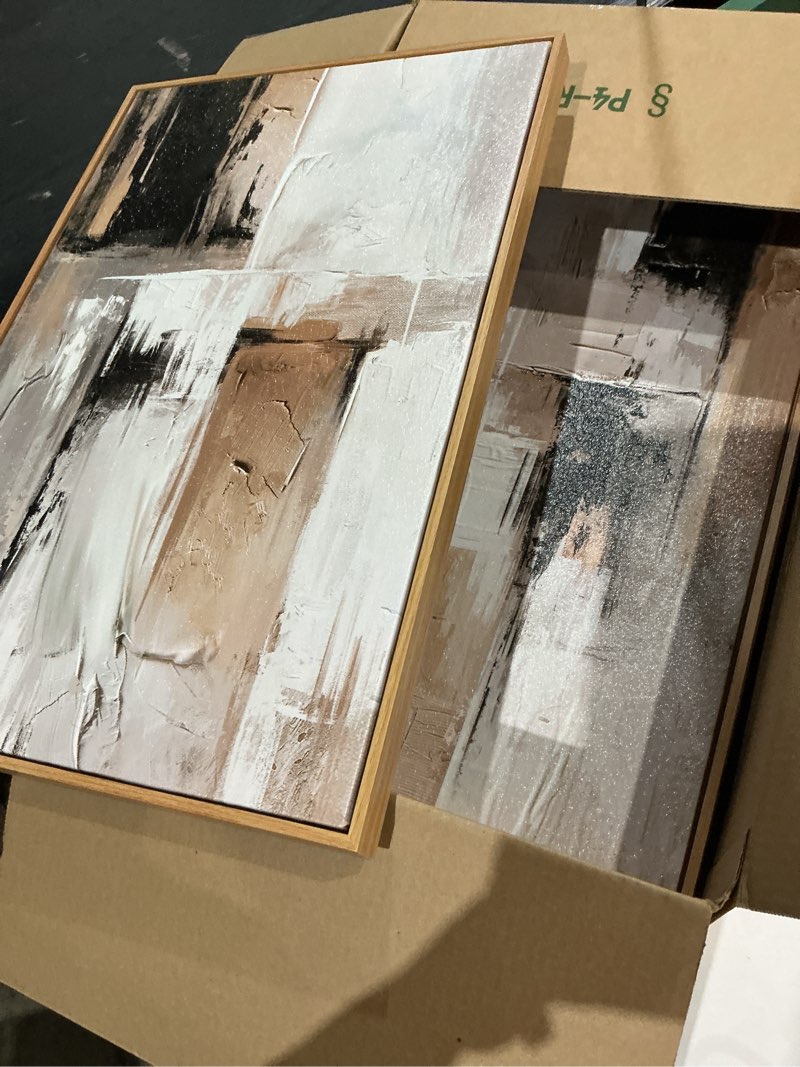 Condition photo showing Good Condition for similar to )hpinub large modern abstract framed canvas wall art set,geometric line black white and beige textured wall decor neutral gray minimalist art print for living room,bedroom,dining room,office -16\"x24\"x3 beige theme geometric wall art 16\"l x 24\"w