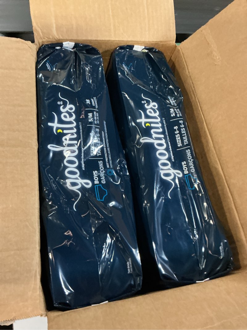 Condition photo showing Good Condition for goodnites boys' bedwetting underwear, size s/m (43-68 lbs), 76 ct (2 packs of 38), packaging may vary small/medium 76
