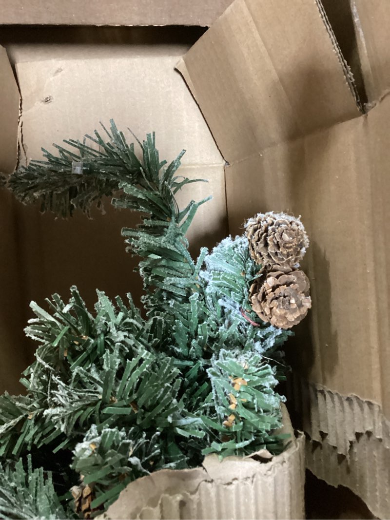Condition photo showing Good Condition for 2 ft Mini Christmas Trees with Red Bow Base, 25 F5 LED Lights, 24" Decorated Burlap Artificial Tabletop Christmas Trees with Flocked Pine Cone
