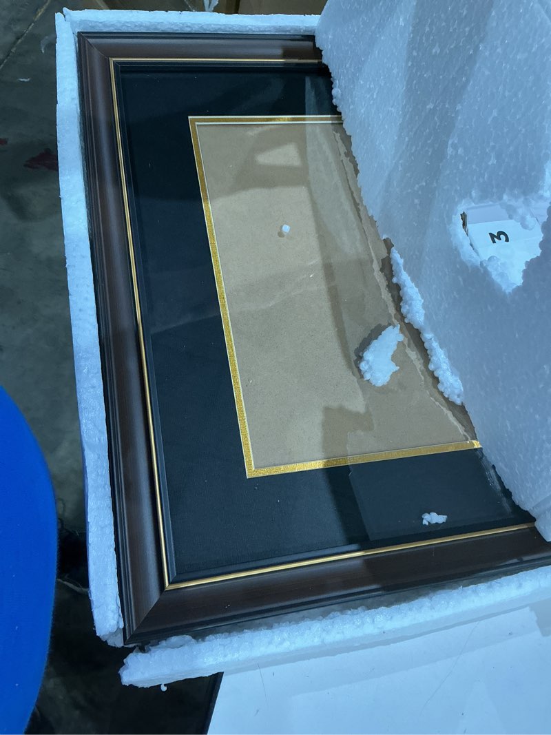 Condition photo showing Good Condition for luminary 15x18 wood diploma frame with 11x14 opening black mat for college degree certificate document, walnut color wooden frame with tempered glass panel for wall mount display black mat 15x18 for 11x14