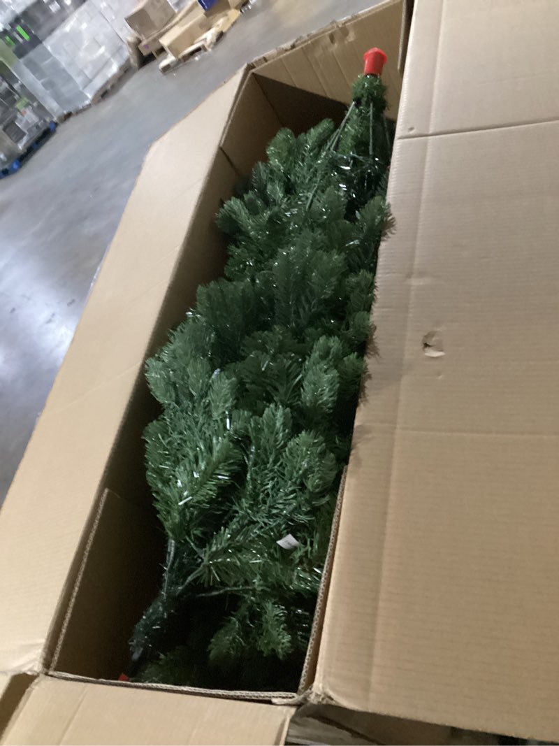 Condition photo showing As Is for National Tree Company Pre-Lit 'Feel Real' Artificial Full Downswept Christmas Tree, Green, Douglas Fir, Dual Color LED Lights, 7.5 feet
