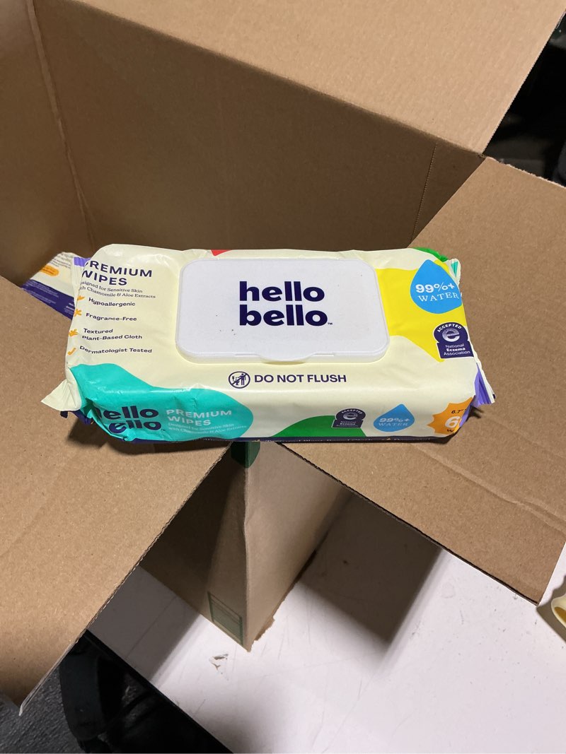 Condition photo showing Good Condition for Hello Bello Premium Fragrance-Free Baby Wipes, with Chamomile & Aloe Extracts for Sensitive Skin - 7 Resealable Packs = 540 Total Wipes 60 Count (Pack of 7 Fragrance Free