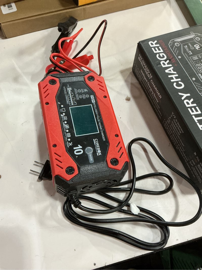 Condition photo showing Good Condition for battery charger 10-amp 12v/24v smart trickle charger for car - battery maintainer trickle charger, and automotive battery charger with temperature compensation for car truck motorcycle lawn mower 10cd