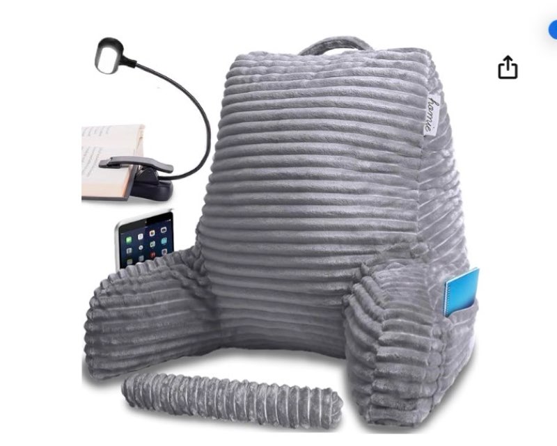 Homie Reading Pillow with Reading Light and Wrist Support, Has Arm Rests, and Back Support for Bed Rest, Lounging, Reading, Working on Laptop, Watching TV