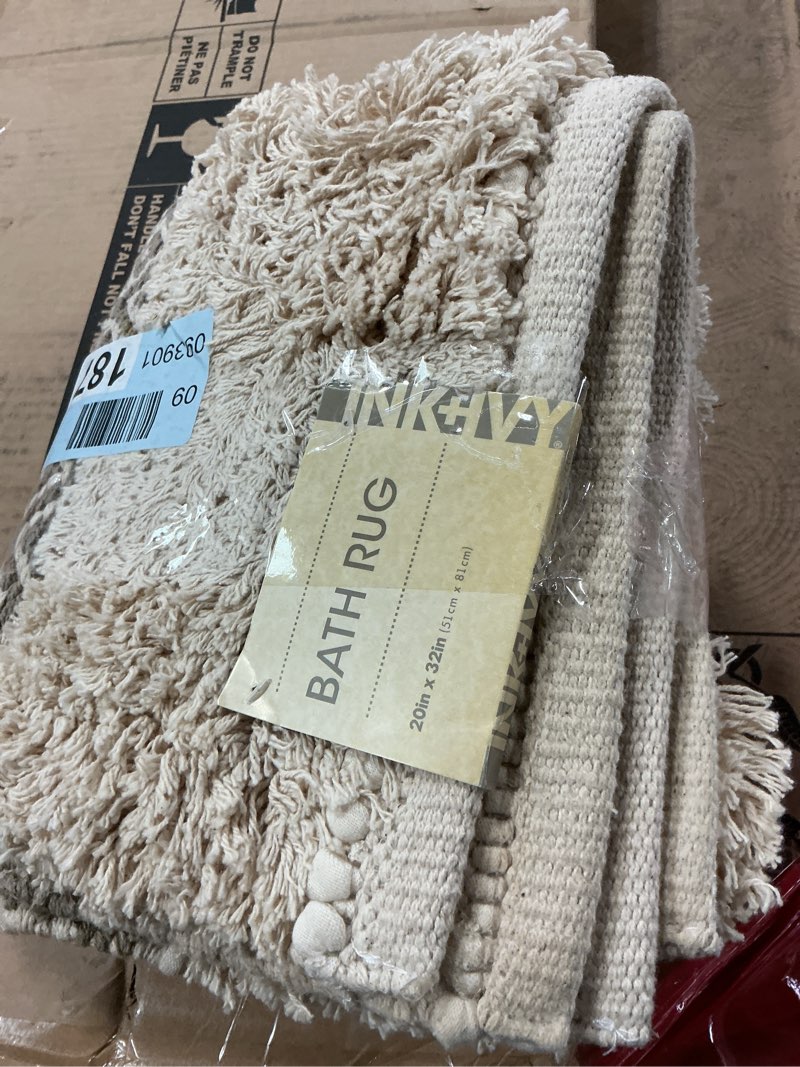 Condition photo showing Good Condition for ink+ivy bath rug hand-woven texture shaggy striped soft & water absorbent, boho bathroom décor bath-mats, non-slip absorbent quick dry mats for tub, shower room, asher, 20x32 natural 1'8" x 2'8" (rectangular) natural