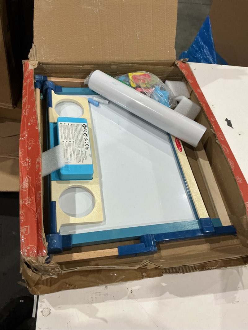 Condition photo showing Good Condition for melissa & doug magnetic tabletop easel, deluxe double-sided wooden art set with chalkboard, dry-erase board, paper roll holder, magnets & art supplies, preschool learning toys for kids ages 3+