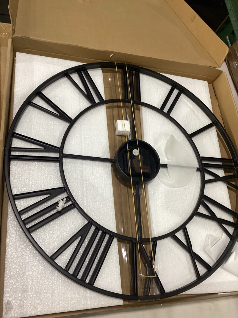 Condition photo showing Good Condition for Large Wall Clock Battery Operated, 20 Inch Black Metal Round Wall Clocks Modern Silent Non-Ticking Decorative Clocks for Living Room Bedroom - Roman Numerals Black Roman Number 20 Inch