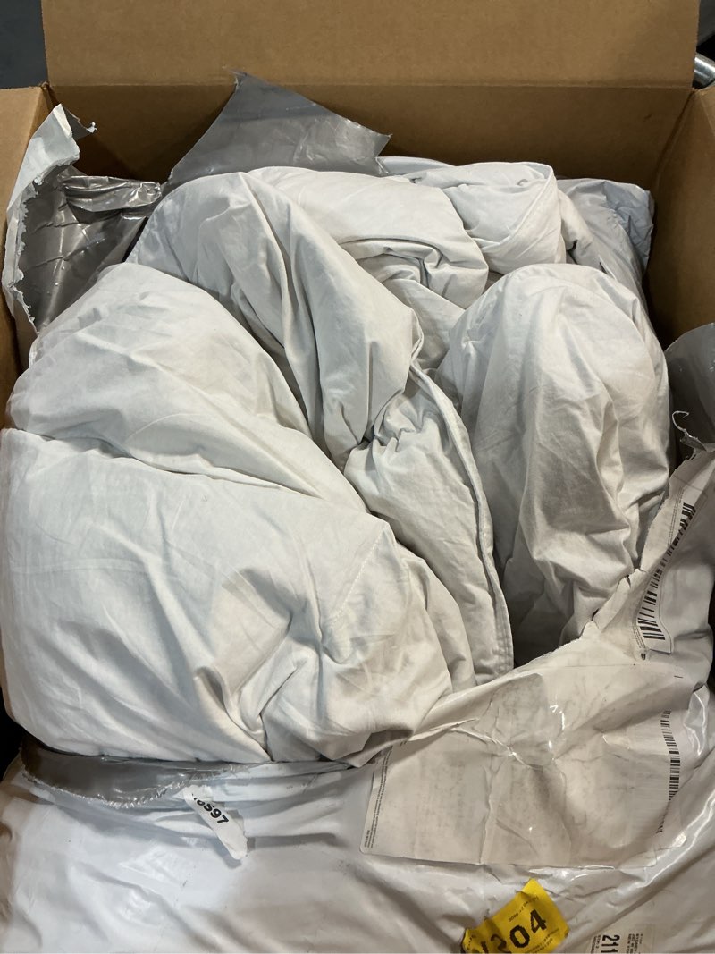 Condition photo showing As Is for Royoliving Premium Feathers Down Duvet Insert Comforter Oversized King Size All Season Medium Warmth White 100% Cotton Cover with Corner Tabs (120x98, 77 oz) White Oversized King All Season