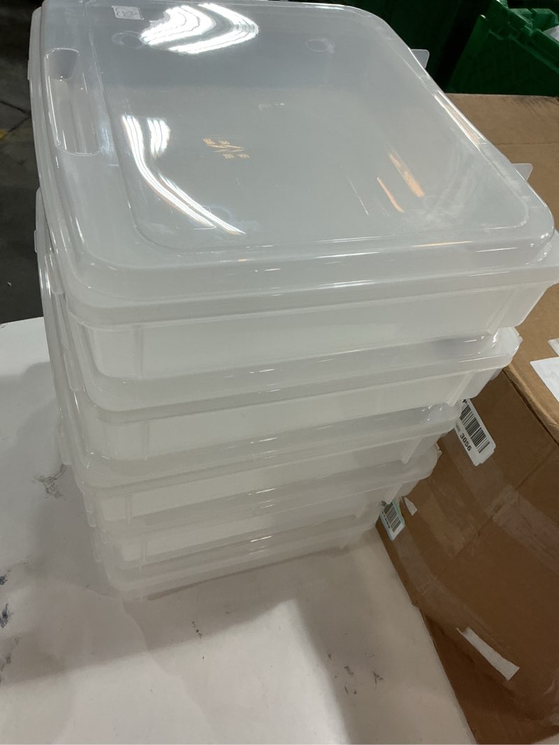 Condition photo showing New/Like New for IRIS USA Board Game Storage Craft Organizer Box with Snap-Tight Latch Lid, 6-Pack Portable Plastic Case Bin for Puzzles, Magazines, Hobbies, Art Supplies, Fits 8.5" x 11" & A4 Papers, Thick, Clear 6 Pack