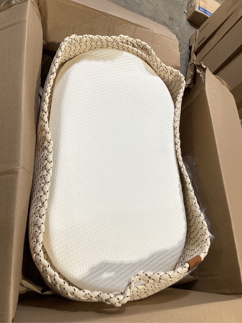 Condition photo showing Good Condition for baby changing basket includes diaper caddy - soft & waterproof dual-cover, portable, changing pad for dresser & changing table, gift for baby shower, organic cotton rope oatmeal caddy set