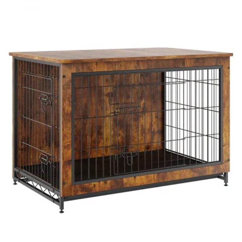 Dog Crate Furniture, 36 inch Wooden Dog Crate with Double Doors, Heavy-Duty Dog Cage End Table with Multi-Purpose Removable Tray, Modern Dog Kennel Indoor for Dogs, Rustic Brown