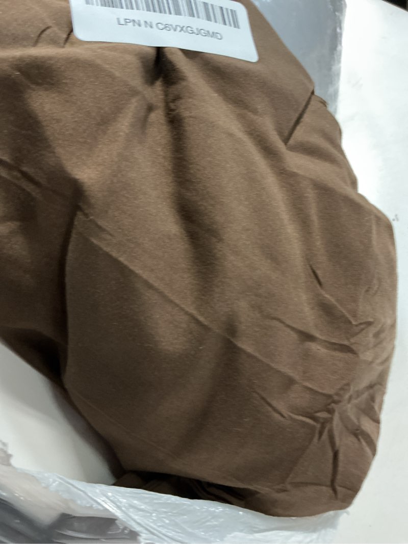 Condition photo showing As Is for litanika brown comforter set king size, 3 pieces lightweight solid bedding comforter set, all season fluffy bed set (104x90in comforter & 2 pillowcases) brown king