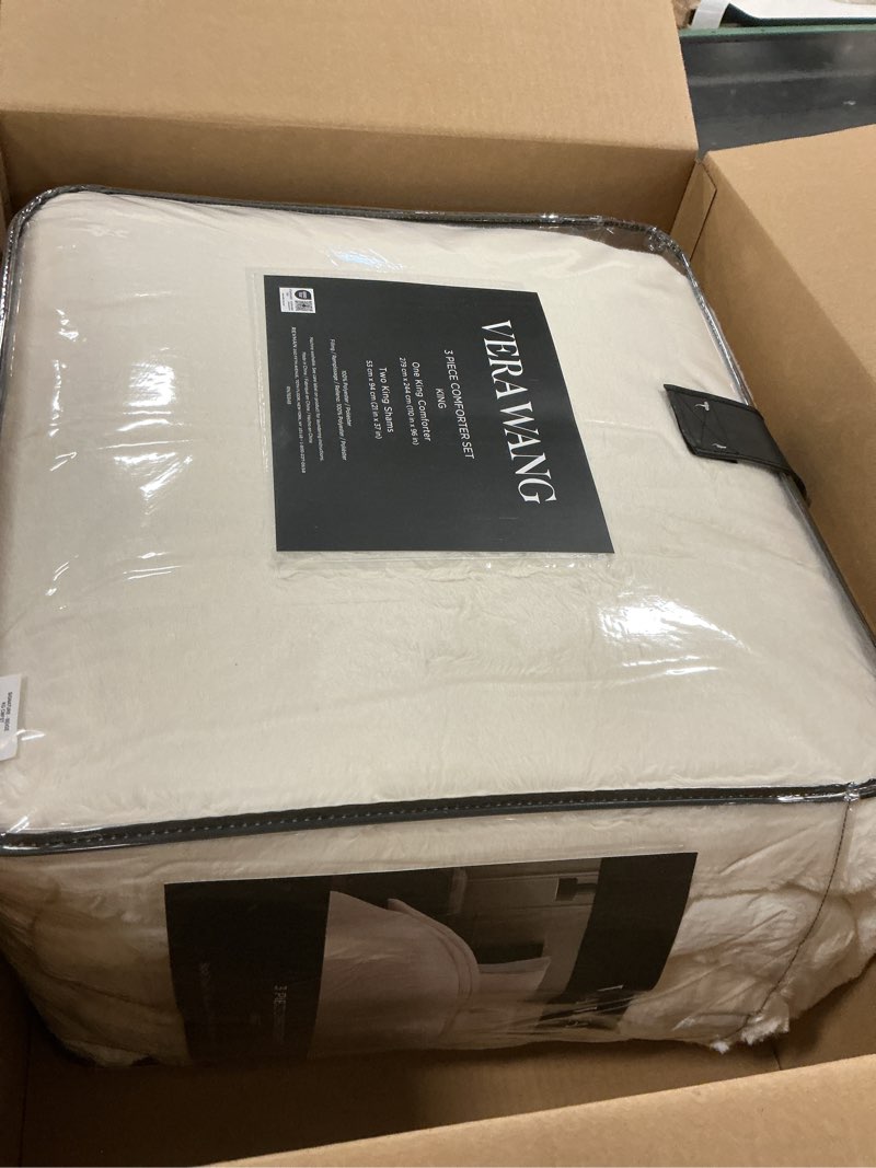 Condition photo showing As Is for Vera Wang - King Comforter Set, Ultra-Soft Faux Fur Knit Bedding w/Prewashed Microfiber Reverse, 3 Piece Bed Set w/Matching Pillowcases (Signature Beige) King Signature Beige
