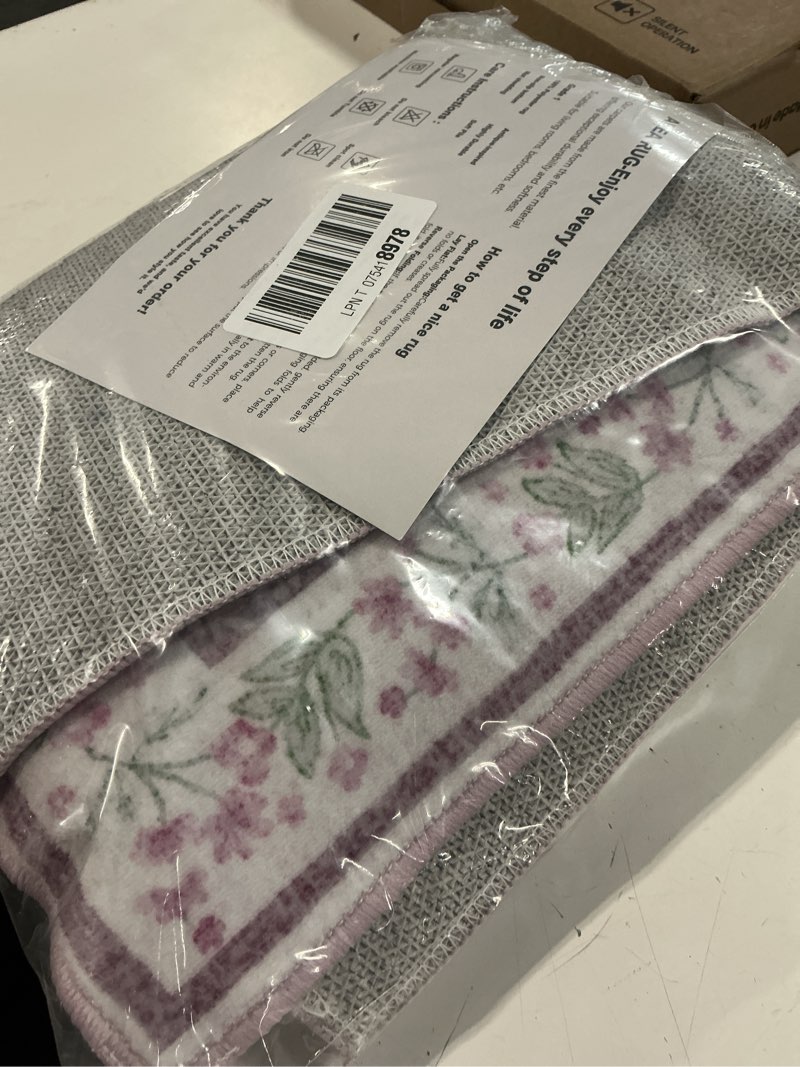 Condition photo showing Good Condition for amearea purple runner rugs for hallway, 2x6 feet area rugs for bedroom girls, washable floral collection bedside rugs low pile print carpet, kids room entrance kitchen living room decor 2x6 feet purple