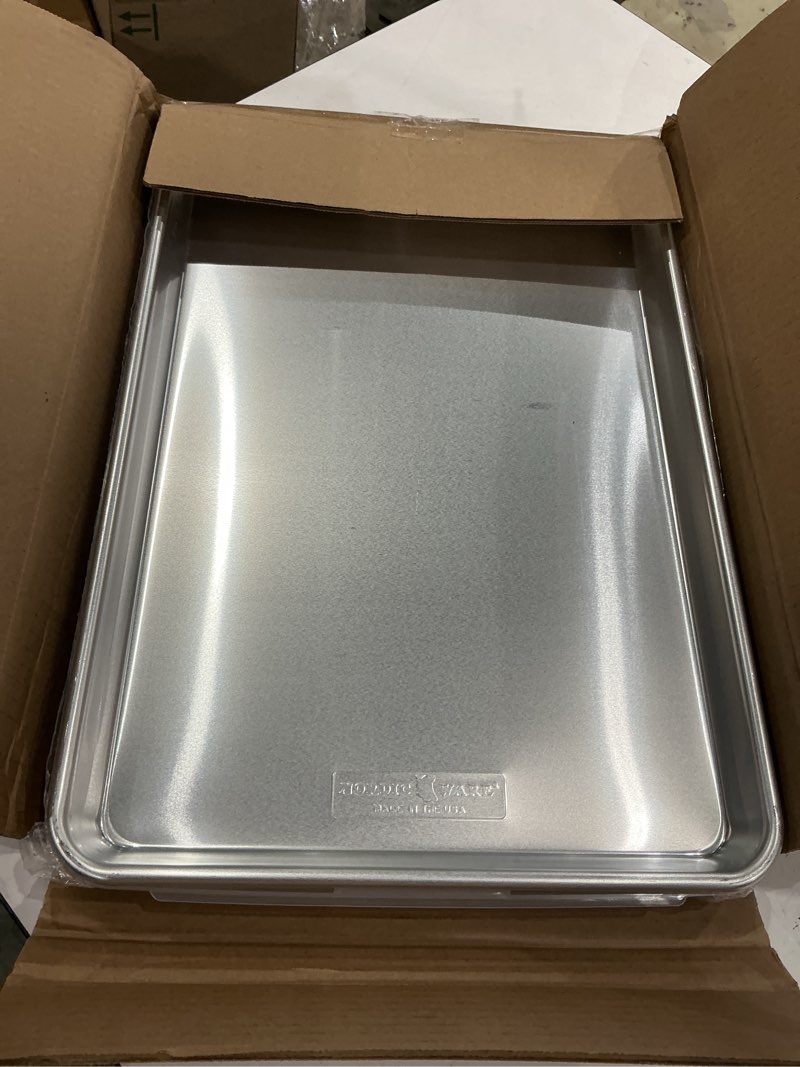 Condition photo showing Good Condition for nordic ware naturals half sheet set - usa made aluminum commercial quality sheet pan for baking or roasting, encapsulated galvanized steel rim prevents warping, 2pk half + 1/8 sheet