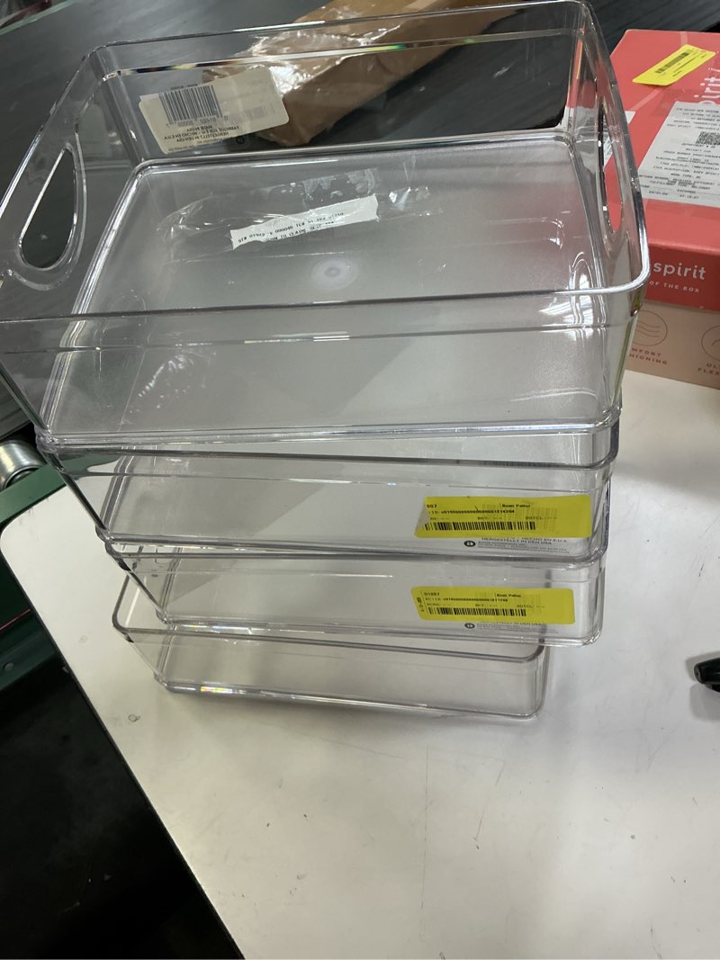 Condition photo showing Good Condition for 4 pcs idesign recycled plastic cabinet and pantry storage bin with integrated handles clear bin: kitchen organizer, 10\"x8\"x3\"