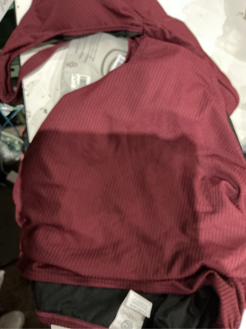Condition photo showing Good Condition for charmo maternity swimsuit ribbed high waist pregnancy bikini sets twist cutout front two piece bathing suit swimwear burgundy large