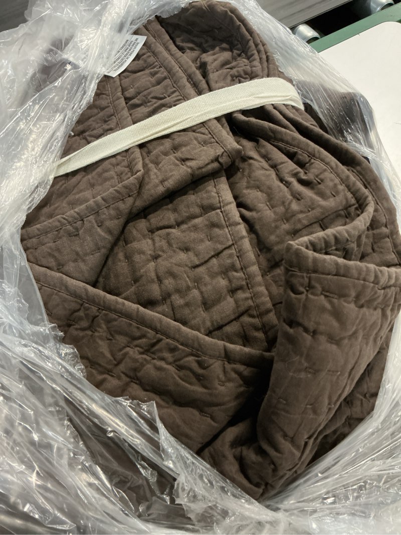 Condition photo showing Good Condition for european linen cotton stitch quilt set, full/queen, espresso