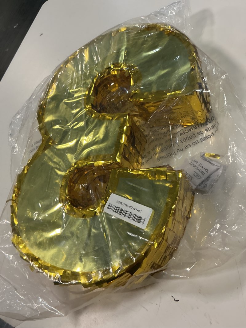 Condition photo showing Good Condition for juvale gold foil number 3 pinata - spacious candy & toy holder birthday pinata - hangable party decor - 11.1 x 2.9 x 16.1 in, paper, gold